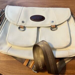 Stylish Cream Canvas Messenger Bag with Brown Details